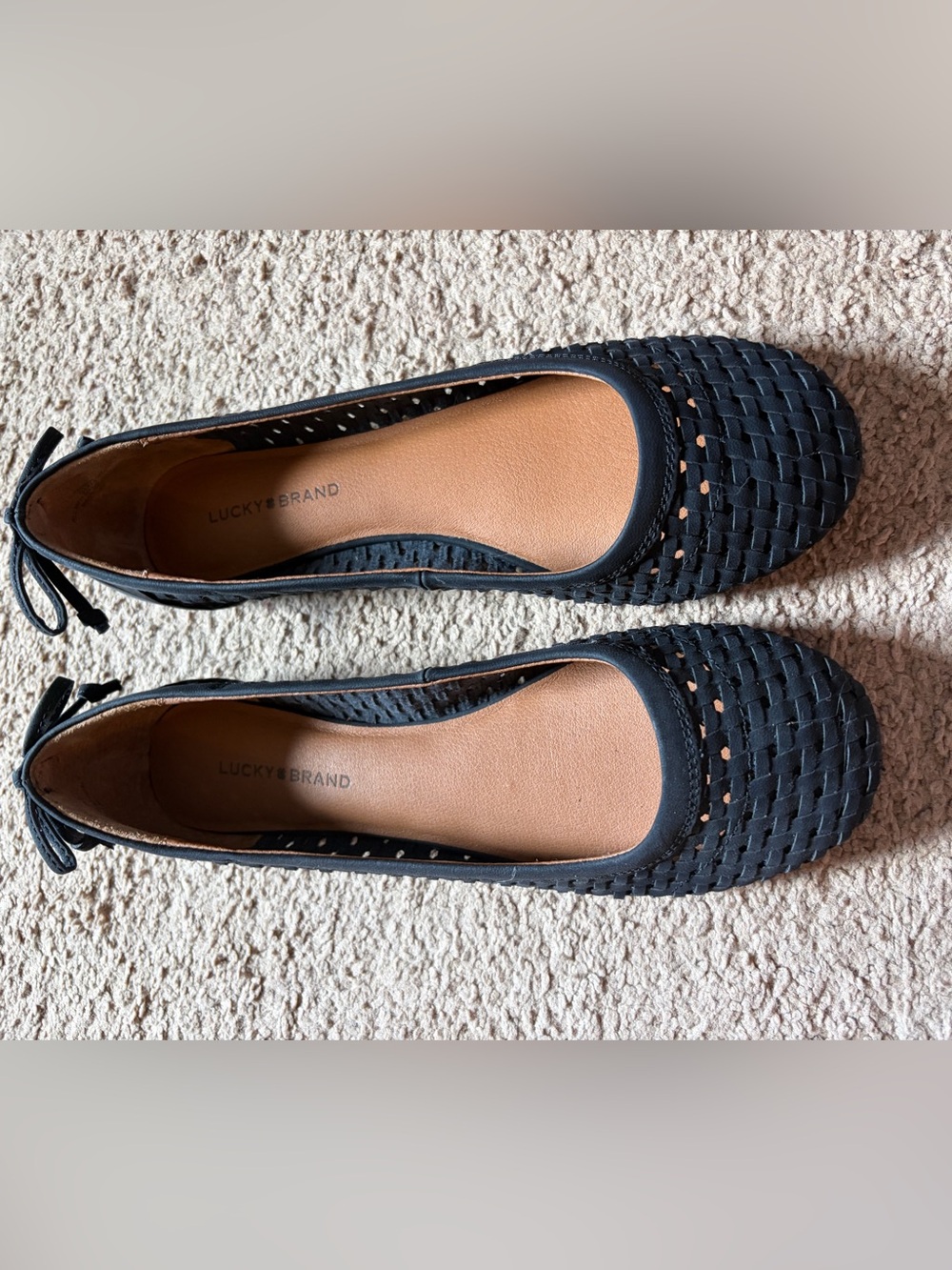 Lucky Brand Black Woven Ballet Flats with Tan Insole